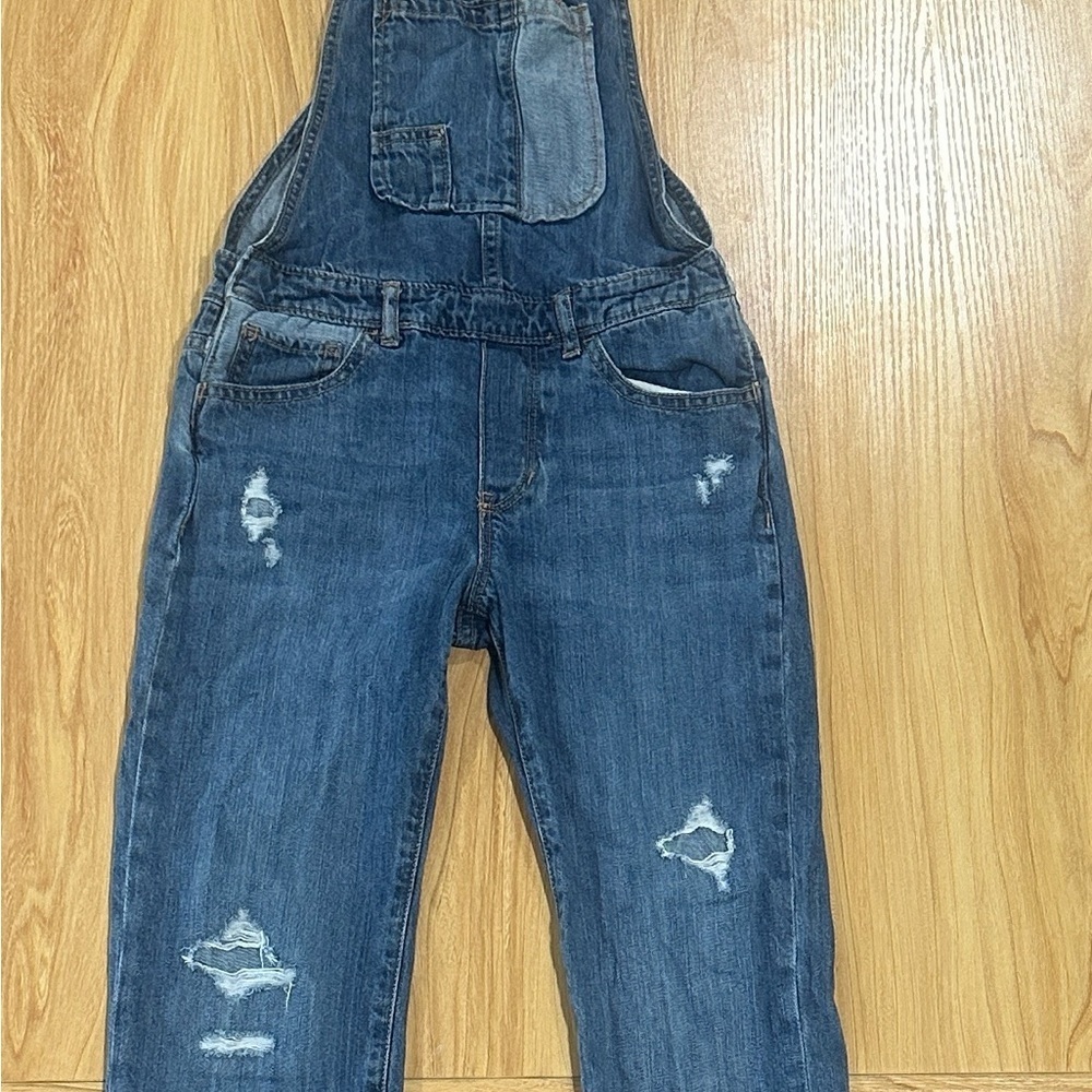 Distressed Blue Denim Overalls - Picture 2 of 6